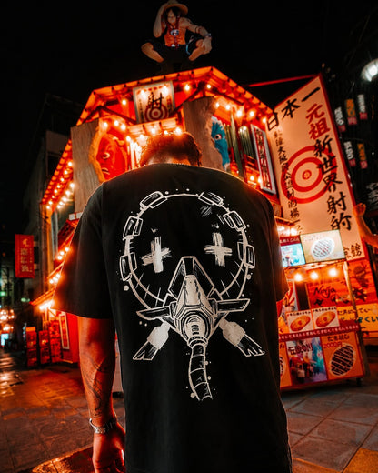 Model wearing Void Breath oversized industrial anime tshirt streetwear India