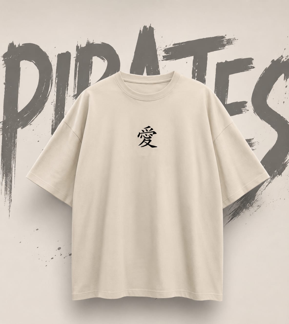 Ai Kanji sand beige oversized japanese streetwear tshirt front view