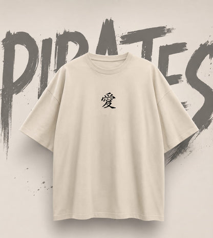 Ai Kanji sand beige oversized japanese streetwear tshirt front view